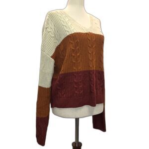 Derek Heart Lace Up Three Tone Sweater Size XL